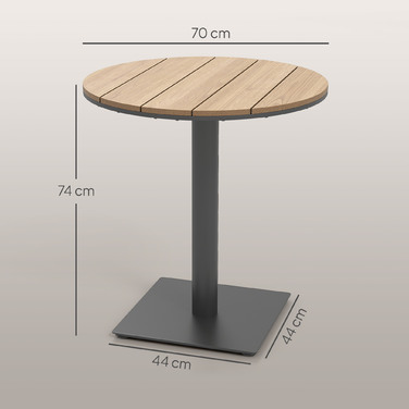 Outsunny Garden Table Ø70 см, Стійкий до погодних умов круглий балконний стіл з планкою, Сталевий обідній стіл на відкритому повітрі, Столик для кемпінгу Журнальний столик, Патіо Стіл для саду Патіо Балкон з натурального дерева
