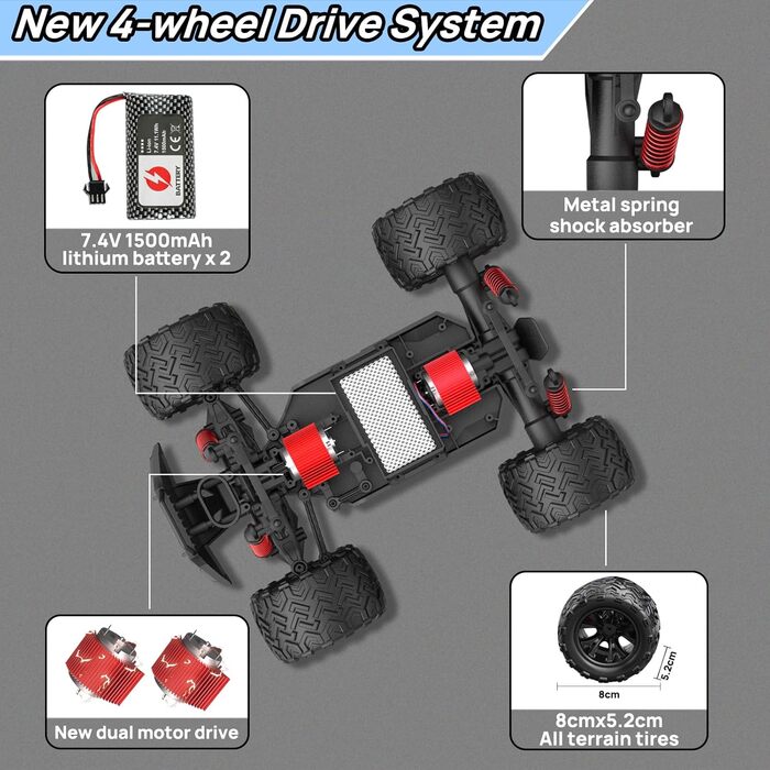 Позашляховик на радіокеруванні 40 км/год для дорослих і дітей (8+), 4WD RC Monster Truck