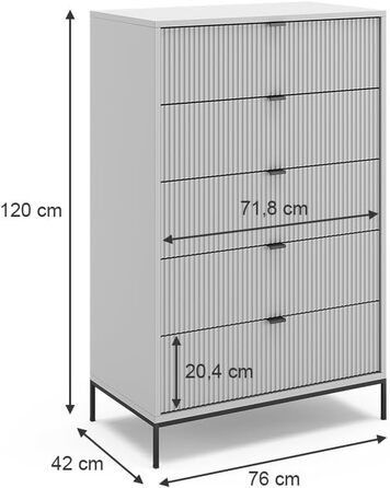 Комод Vicco Eliza, сірий, 80x81.2 см, 2 дверцята, 5 ящиків, 76x42 см