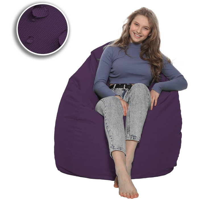 Подушка для підлоги Beanbag XXL для дорослих і дітей - підходить для ігор або відпочинку - в приміщенні та на вулиці, оскільки вона водонепроникна - з намистинами EPS, колір фіолетовий, розмір XL