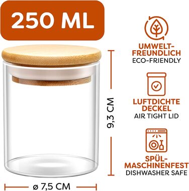 Набір банок для спецій зі скляними банками та етикетками - 250 мл - герметичний - можна мити в посудомийній машині (16)
