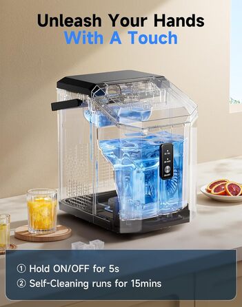 Машина для приготування морозива Komore, 15 кг/день, швидка (5 хв), портативна, з лопаткою та кошиком, самоочищення, для дому та офісу, чорна