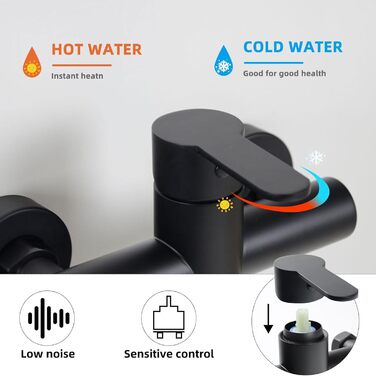 Змішувач для ванни PHASAT з витяжною лійкою, чорний, настінний монтаж, PTBB13E Long spout