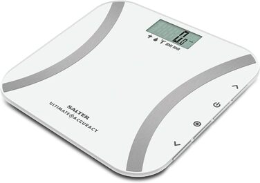 Аналіз жиру в організмі для ванни Цифрові ваги для ванної кімнати, м'язова/кісткова маса, вода в організмі, жир і ІМТ, 12 пам'яті користувача, вимірювання з кроком 50 г, спортивний/дитячий режим, макс.180 кг білий, 9173 WH3R