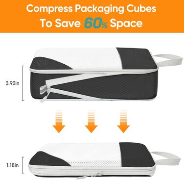 Набір компресійних органайзерів для подорожей Packwürfel, 10 предметів, чорні сумки-пакувальники для економії місця у валізі