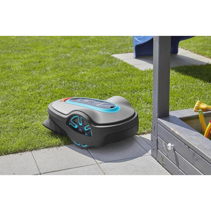 Робот-газонокосачка Gardena Smart Sileno Life 1000: інноваційна технологія LONA KI, SensorControl, для схилів до 35%, з smart Gateway, UK-версія (19702-68), чорний/бірюзовий/сірий