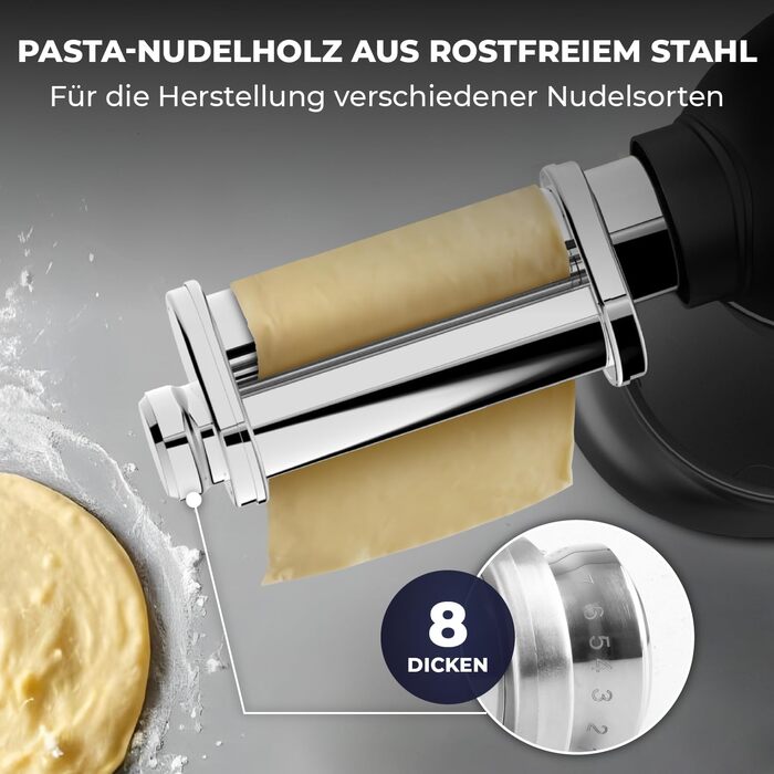 Кухонний комбайн з машиною для пасти – 2000W, електричний, з чашею 6.2L з нержавіючої сталі (чорний)