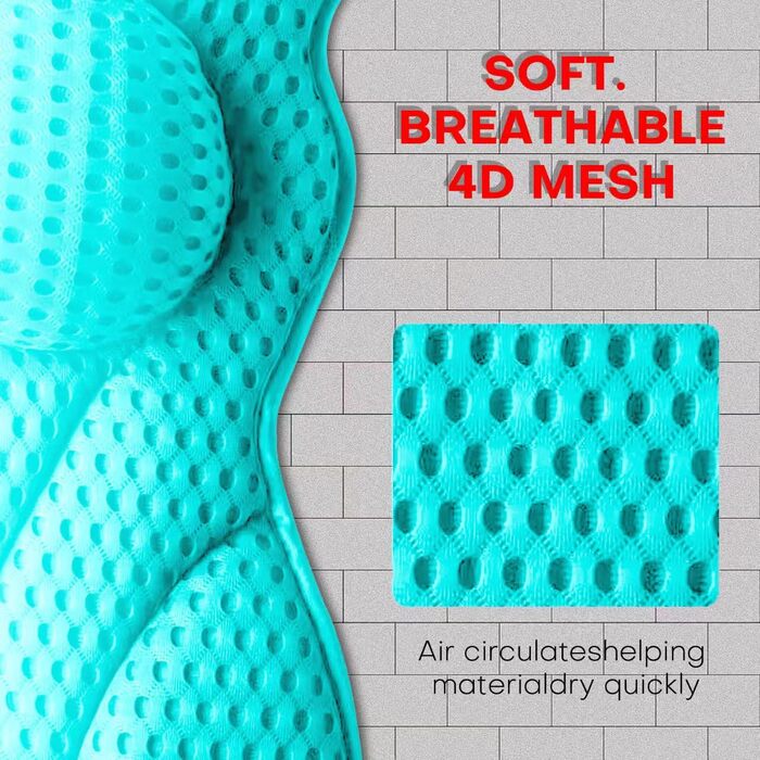 Подушка для ванни 4D Luxus, для голови, шиї, плечей та спини, ергономічна, з 6 присосками, для джакузі та домашнього спа (Зелена)