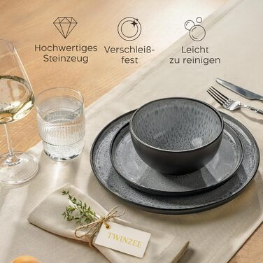 Набір посуду Twinzee з кераміки (керамічний), 24 предмети на 6 осіб, колекція Riviera (Perla), маленькі тарілки, придатний для мікрохвильової печі