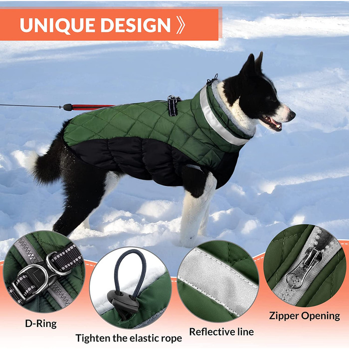 Зимове пальто для собак CITTOILE, куртка для собак з шлейкою, водонепроникне Пальто для собак з флісовою підкладкою для маленьких собак, теплий одяг для собак зі світловідбиваючим покриттям для маленьких собак середнього розміру, (S, зелений)