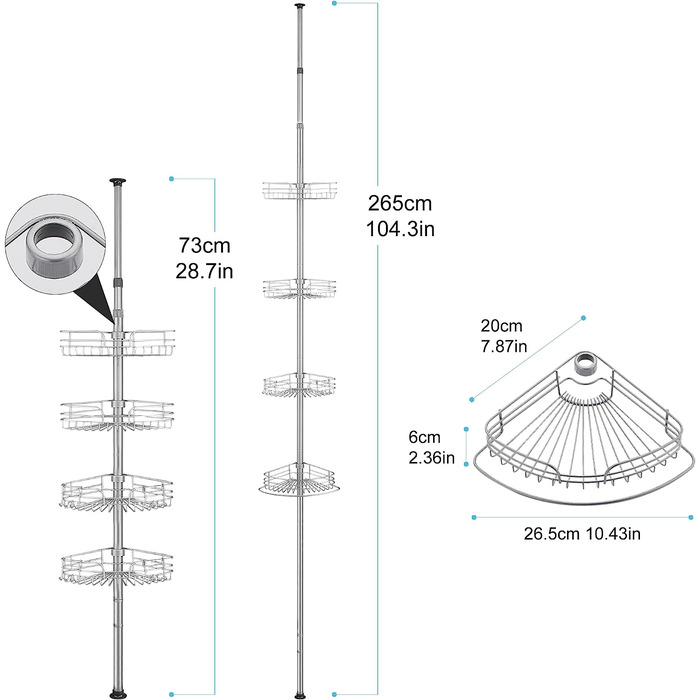 Полиця для душу DUFU телескопічна регульована 73-265 см сіра