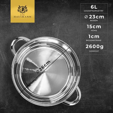 Нержавіюча каструля Karl Hausmann 6L з кришкою (26 см) - для всіх плит, включаючи індукційні