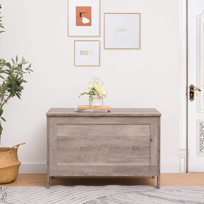 HOOBRO Лавка з ящиком для зберігання, іграшкова скриня з кришкою, тумба для взуття, лавка для сидіння, скриня для зберігання, міцна, безпечні петлі, спальня, вітальня, 76 см, білий EWT75CW01G1, білий (76 x 40 x 48 см, Greige)