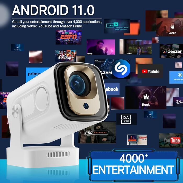 Портативний міні проєктор 4K з Wi-Fi та Android 11: підтримка 1080P Full HD, HDMI, для телефону/ПК/ноутбука, з вбудованим динаміком (HY260pro)