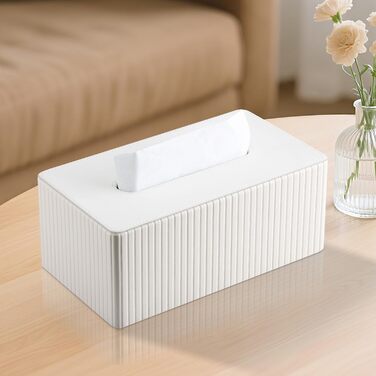 Коробка для серветок KINGFOM з PU шкіри, біла, прямокутна - для вітальні, ванної кімнати та офісу