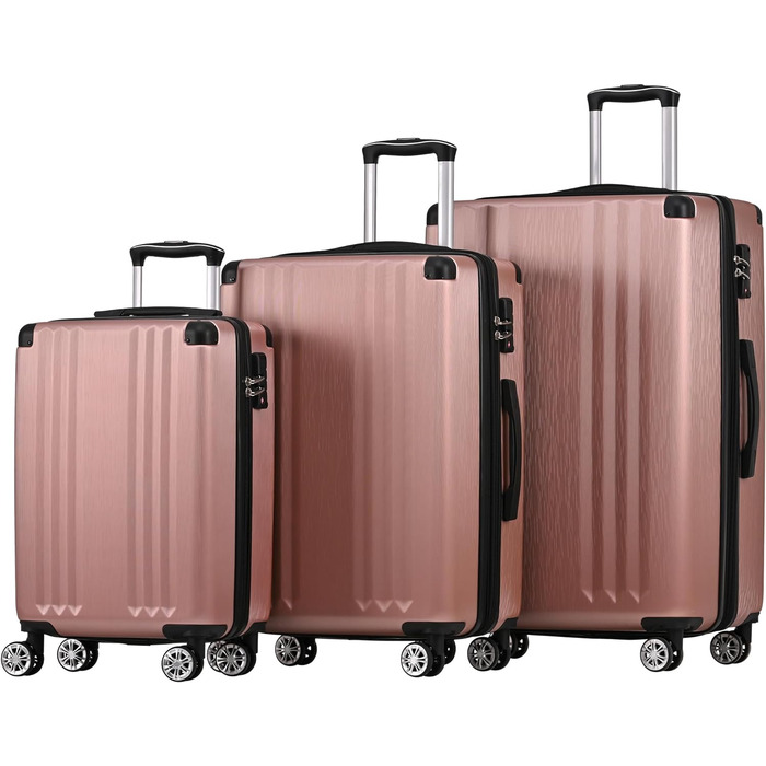 Набір валіз Merax з 3-х частин, валіза з твердим корпусом на коліщатках, валіза для подорожей, ручна поклажа, митний замок TSA, 4 колеса, телескопічна ручка, матеріал ABS, M-L-XL, рожевий
