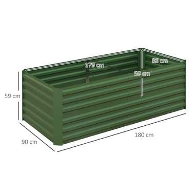 Outsunny Сталева піднята грядка, Грядка з холодним каркасом Садова клумба Flower Box Pluggable, Кашпо Box 180x90x60см для саду, балконного патіо, овочевої грядки для квітів, рослин, фруктів