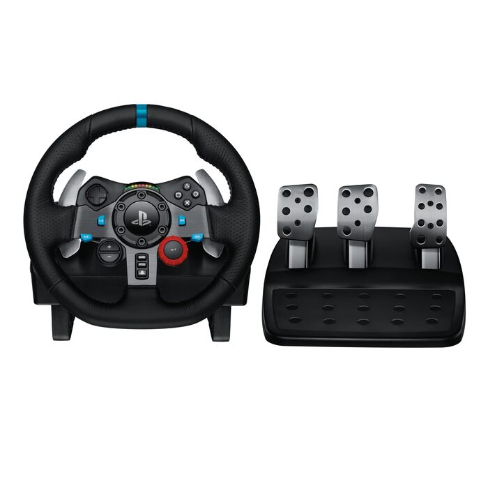 Logitech G29 Driving Force Racing Wheel – Ігровий кермо з Force Feedback для PS5, PS4, PC, Mac. Шкіряне кермо, педалі з нержавіючої сталі.