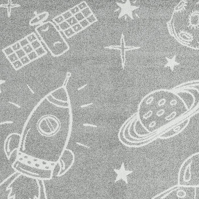 Килим Dream Grey космічний ігровий килимок з білими космічними кораблями і планетами для пригод в дитячій кімнаті розмір 160 х 220 см