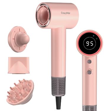Іонний фен для волосся з безщітковим двигуном 180 000 об/хв, компактний дорожній фен з 4 режимами температури та захистом від перегріву, рожевий