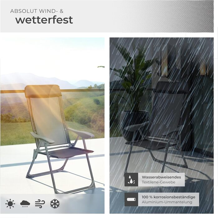 Шезлонги Tectake® 4 шт. - регульовані, з підставкою для ніг, легкі, складані, для саду, балкону, кемпінгу (Антрацит)