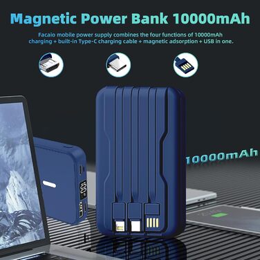 Бездротовий повербанк 10000mAh, магнітний, Type-C PD 20W, Mag-Safe для iPhone 15-12 (синій)