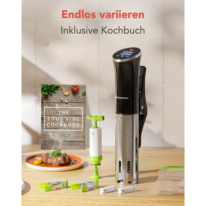 Су-від прилад KitchenBrothers - Су-від стік - Су-від набір - для приготування їжі за технологією су-від - 1200W, чорний, з аксесуарами