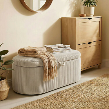 Пуф-органайзер з м'якою оббивкою та сидінням, банкетка для спальні, 105 x 51 x 49 см, Бежевий