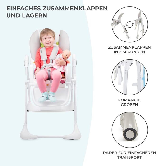 Дитячий стільчик Kinderkraft Yummy Single - сірий, для годування, від народження, регульована підніжка, PU обтяжка, легко миється
