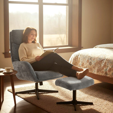 Крісло-релакс з підставкою для ніг, м'яке крісло з високою спинкою, металевий каркас, для вітальні, спальні, сірого кольору