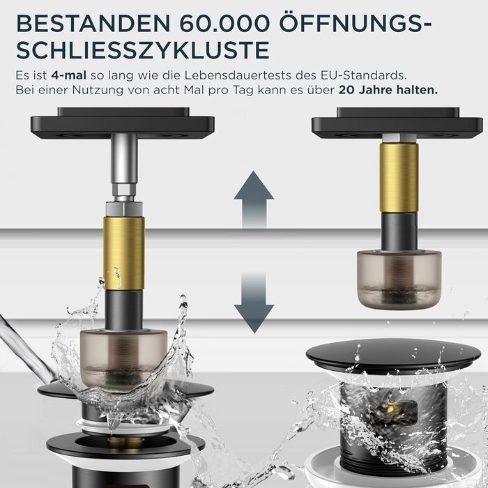 Змішувач для ванної кімнати FORIOUS з водоспадом, одноручний, для умивальника, хром, висота виливу 80 мм, економія води та енергії