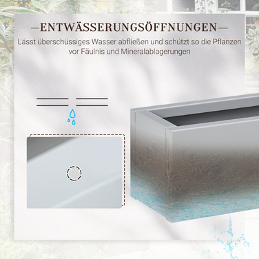 Кашпо для рослин, сталь з покриттям, стійке до погодних умов, 91 см x 22 см x 22 см, сірий