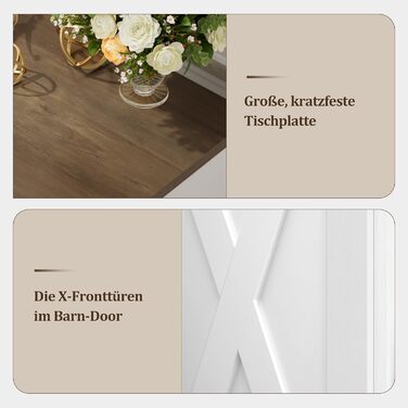 Сервант HOCSOK 140 см: кухонна шафа з 2 регульованими полицями, буфет з 3 висувними ящиками та 4 дверцятами, для вітальні, кухні, передпокою, білий & коричневий