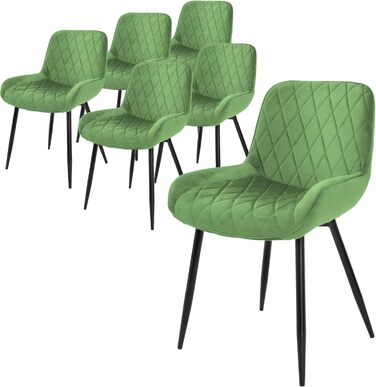 Крісла для обідньої зони ML-Design: м'які, з підлокітниками та спинкою, темно-зелені, з оксамитовим сидінням та металевими ніжками (6 шт.)