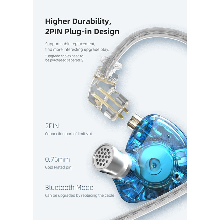 Навушники-вкладиші KZ Zax, 16 одиниць, HiFi, Hybrid IEM, Цинковий сплав, знімний кабель, Чорний, Мікрофон