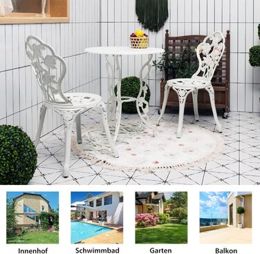 COSTWAY Bistroset: Набір садово-патіо меблів з алюмінію та чавуну (стіл + 2 стільці), білий (Blume)