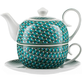 Чай Jameson & Tailor для одного набору з 4 предметів Igloo Чайник, чашка, блюдце Зелена квітка Блискуча порцелянова посудомийна машина та мікрохвильова піч