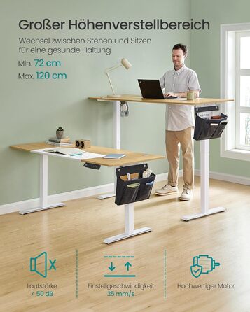 SONGMICS Регульований стіл, електричний, з пам'яттю 4 положень, 160 x 70 см, вінтажний коричневий + матовий білий, LSD026X01