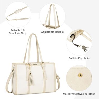 Сумка для ноутбука LOVEVOOK 15.6 дюймів для жінок: велика, на плечі, кросбоді, shopper, з канвасу, елегантна, для офісу, роботи, подорожей (бежева)