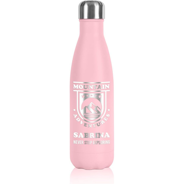 Пляшка для води з нержавіючої сталі Polar Effect 500 мл темно-синя з гравіюванням - герметична пляшка - для води та чаю (рожева)