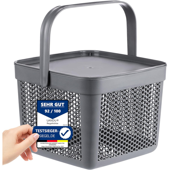 Кошик для зберігання з кришкою 5 л Uandu, маленький контейнер для іграшок, білизни, полиці, органайзер для ванної, темно-сірий