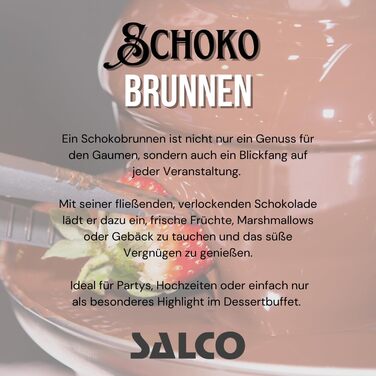 Шоколадний фонтан Salco | 3-рівневий | Ретро-дизайн | Нержавіюча сталь | 90 Вт | Для фруктів, печива та іншого | Легке очищення | Металік-червоний