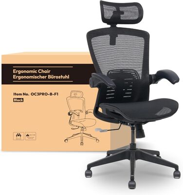 Офісний стіл FLEXISPOT Pro (Чорний Mesh): ергономічний крісло з регульованою підголівником, підлокітниками та поперековою підтримкою, функція гойдання 120° для дому, офісу та робочого кабінету