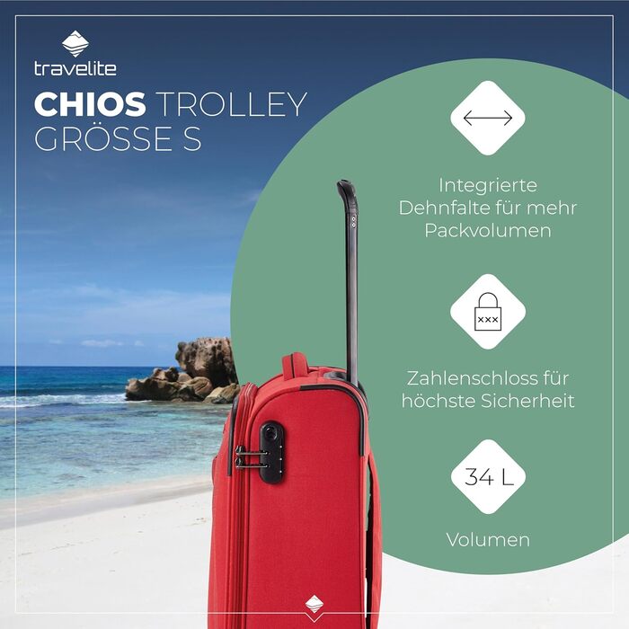Набір валіз Travelite Chios: L/M/S, м'яка оболонка, ручна поклажа, червоний колір