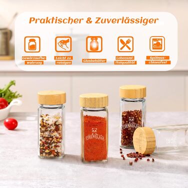 Набір скляних банок для спецій з дерев'яними кришками з акації, 24 шт по 120 мл
