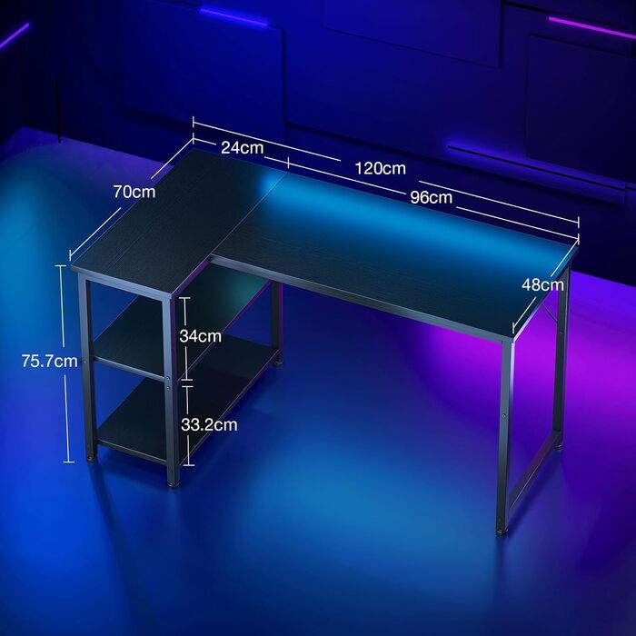 Ігровий стіл Coleshome 120x70 см, кутовий, з відкидною полицею, чорний