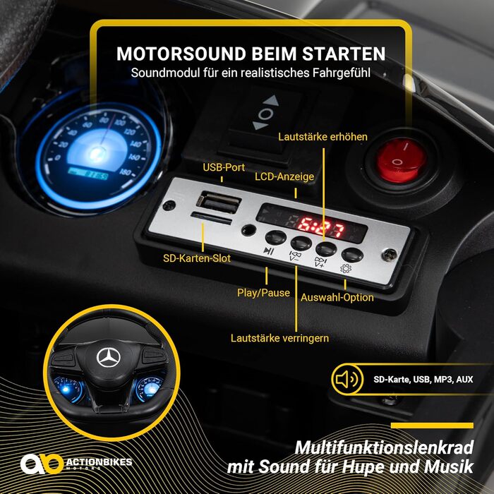 Дитячий електромобіль Mercedes AMG GT R Roadster, чорний, 6V, EVA-колеса, 2.4 ГГц пульт, 20 Вт мотор, для дітей від 3 років, Actionbikes Motors