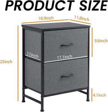 Набір з 2 тумбочок DUMOS, промисловий стиль, з шухлядою, для спальні, вітальні, дитячої кімнати, сірий/білий