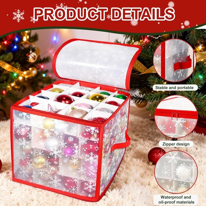 Коробка для зберігання ялинкових прикрас (64 шт.) з 4 рівнями, 30x30x30 см