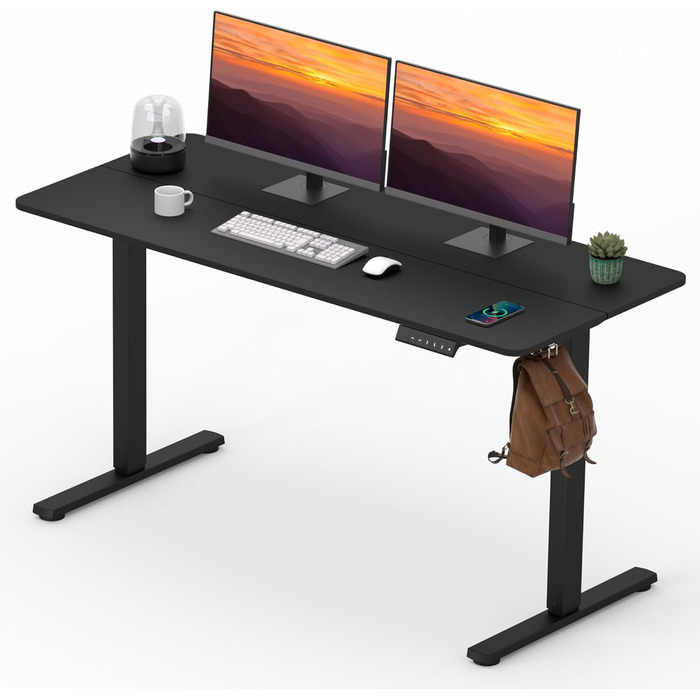 Регульований стіл для стоячи та сидячи, електричний, 140x61 см, чорний, для дому та офісу